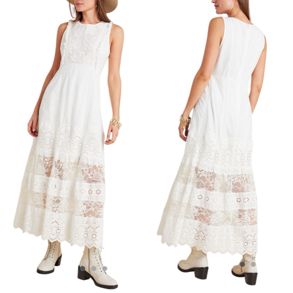 NEW ANTHROPOLOGIE Liliana Lace Maxi Dress in Ivory Size 6